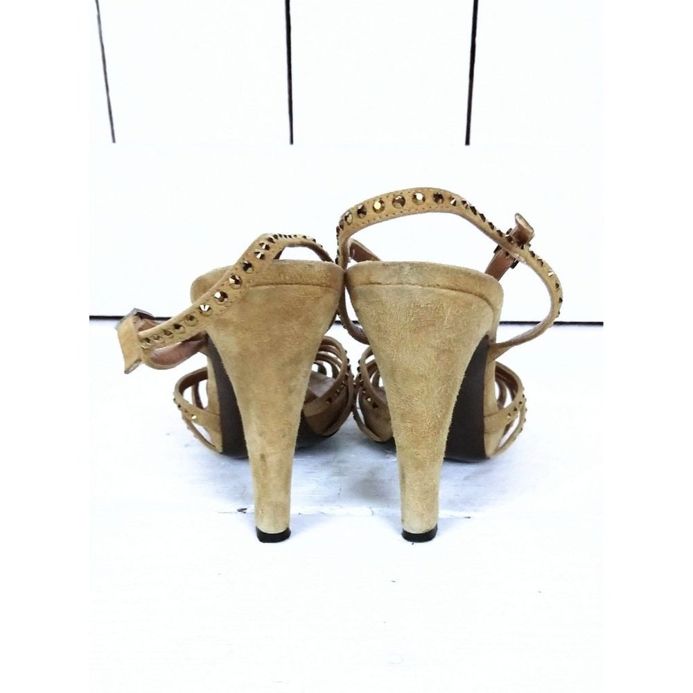 Ernesto Esposito suede jeweled open toe t strap high heel strappy shoe 38 - Picture 5 of 7
